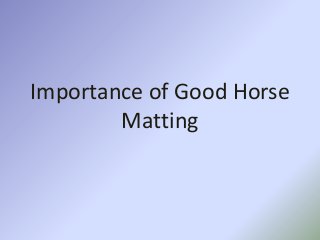 Importance of Good Horse
Matting

 