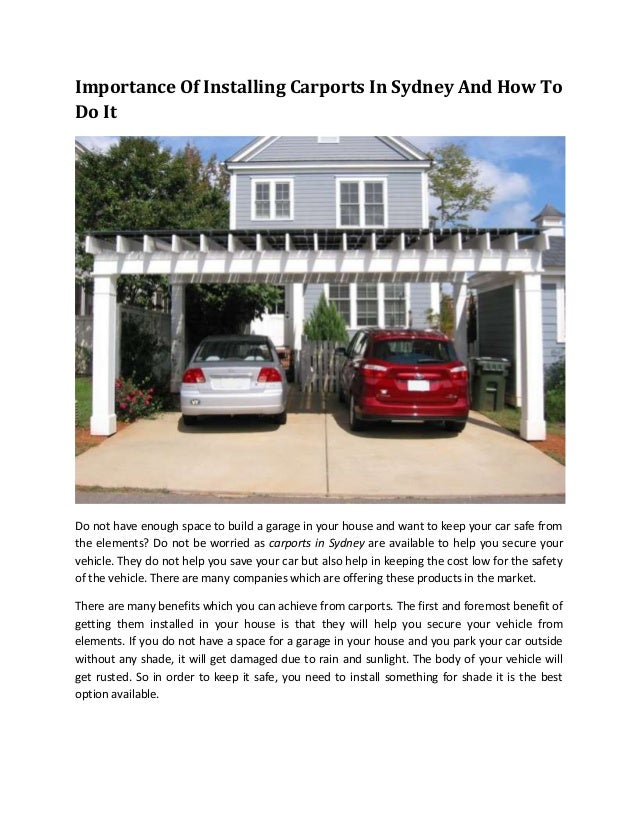 Importance Of Installing Carports In Sydney And How To Do It