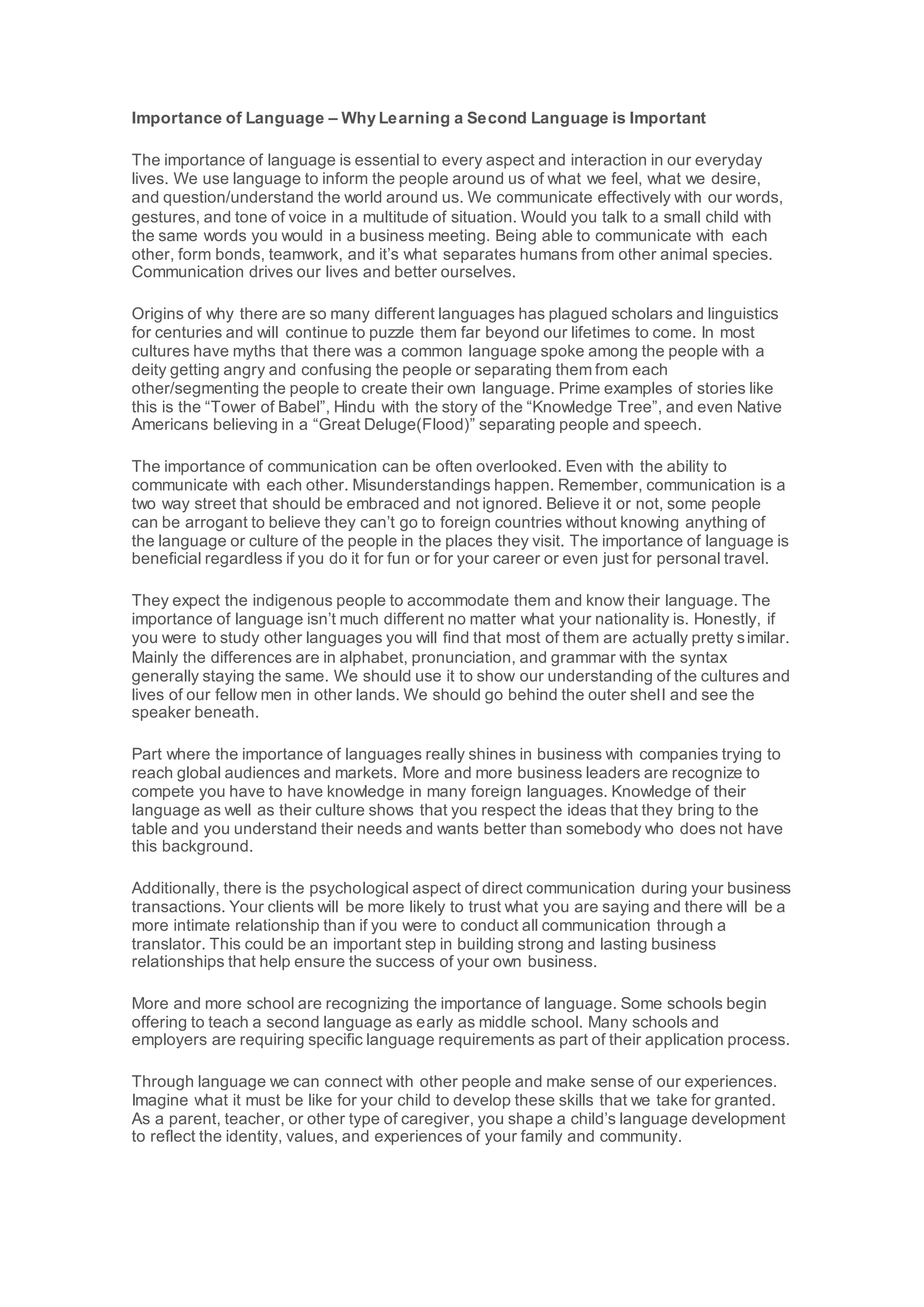 Importance of language | DOCX