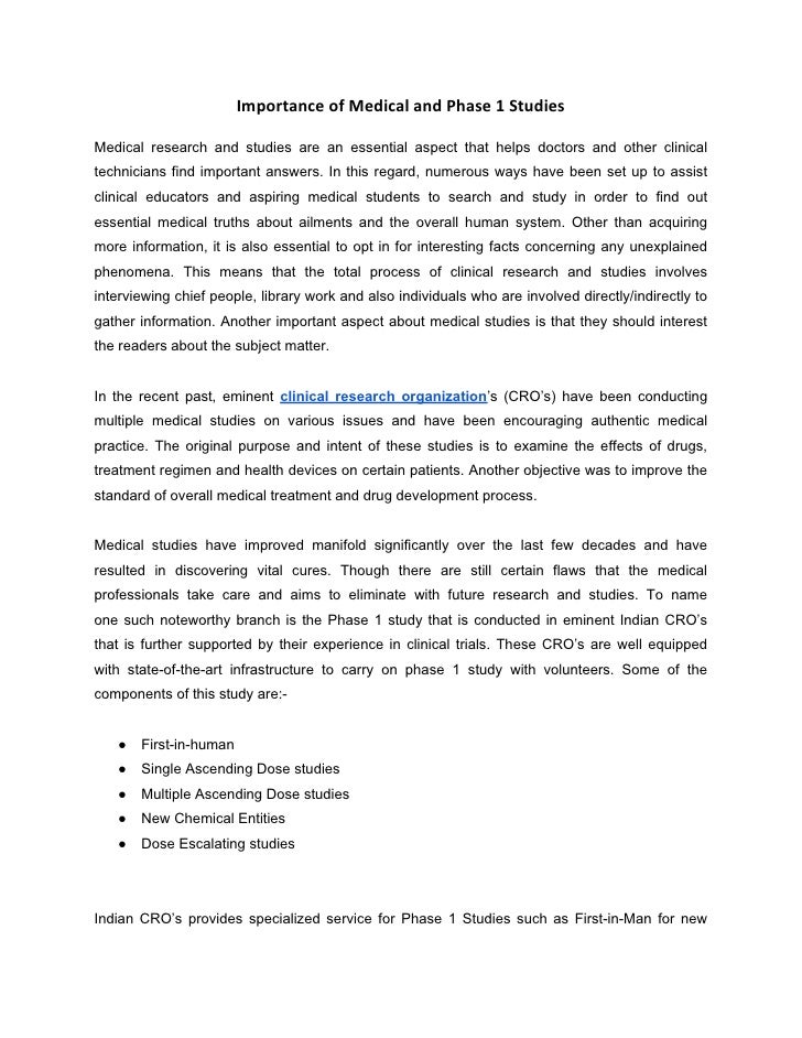 Importance of medical and phase 1 studies