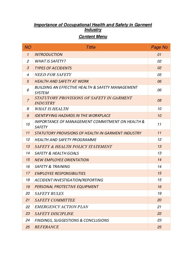Importance of occupational health and safety in garment industry