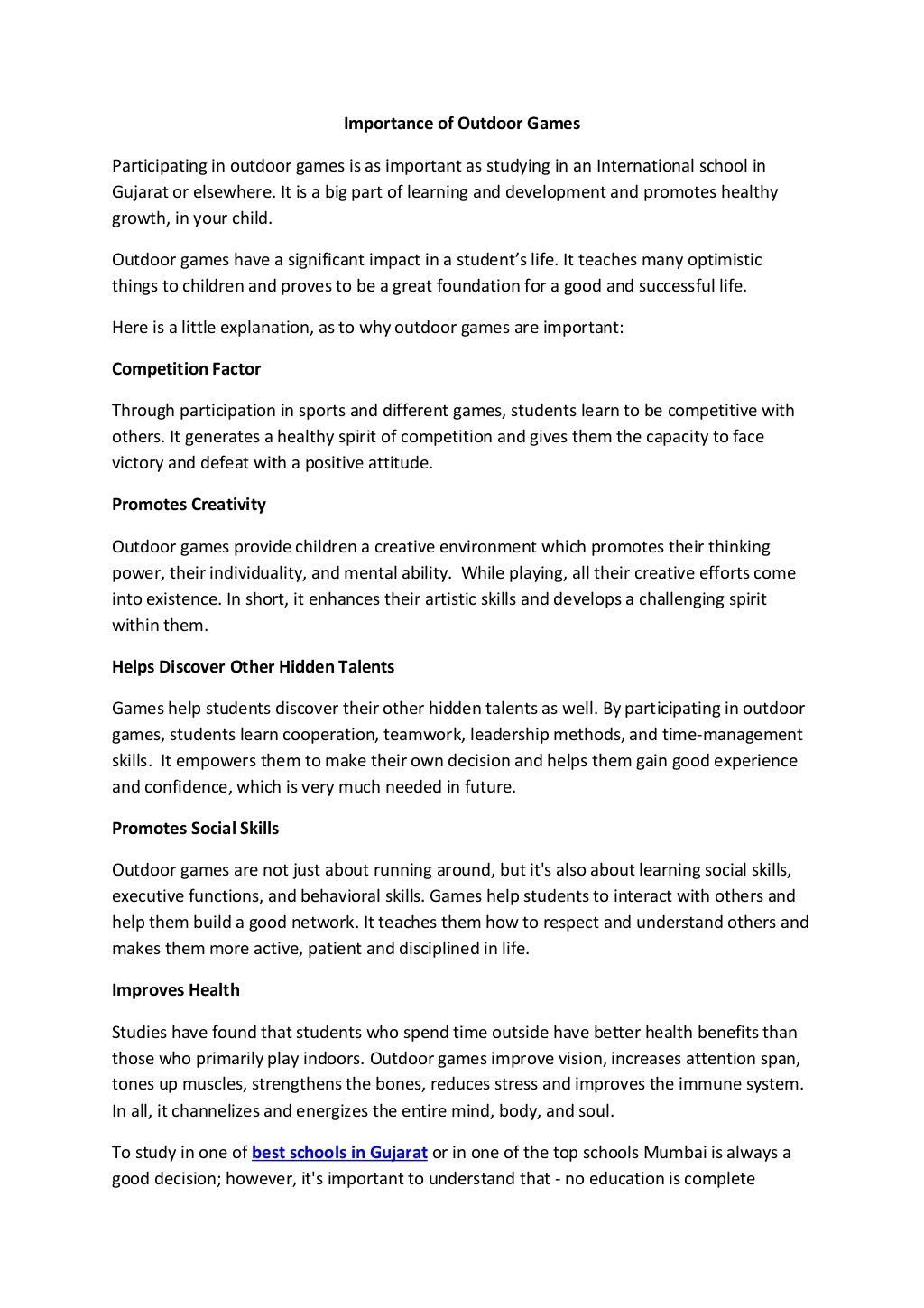 Importance of Outdoor Games