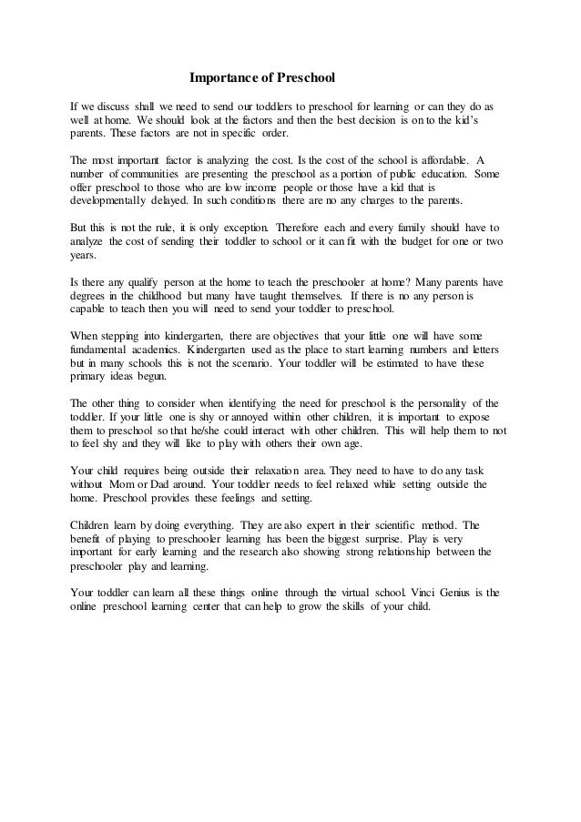 Why preschool is necessary for toddlers