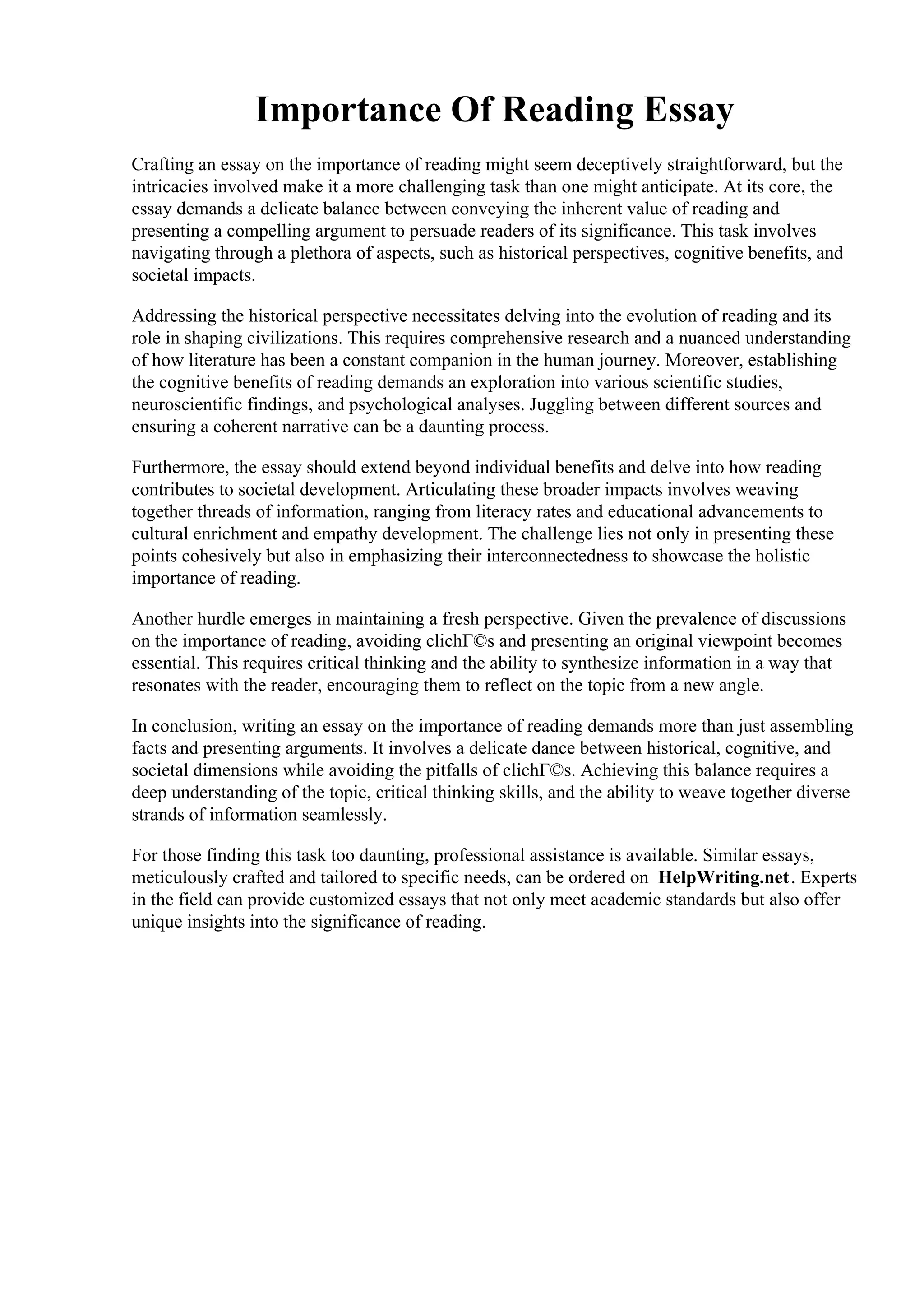 Importance Of Reading Essay PDF