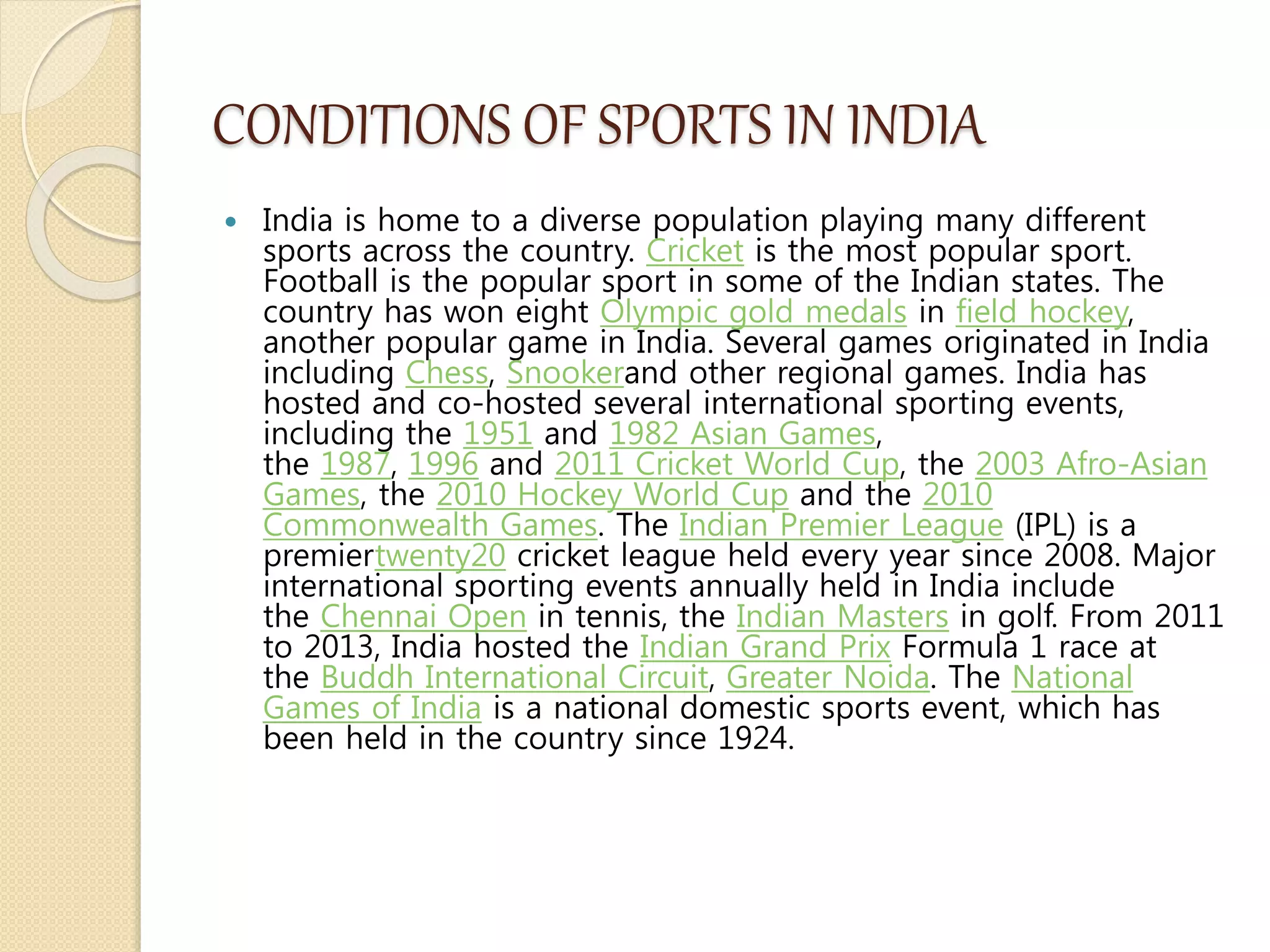 Importance of sports and its condition in india | PPTX