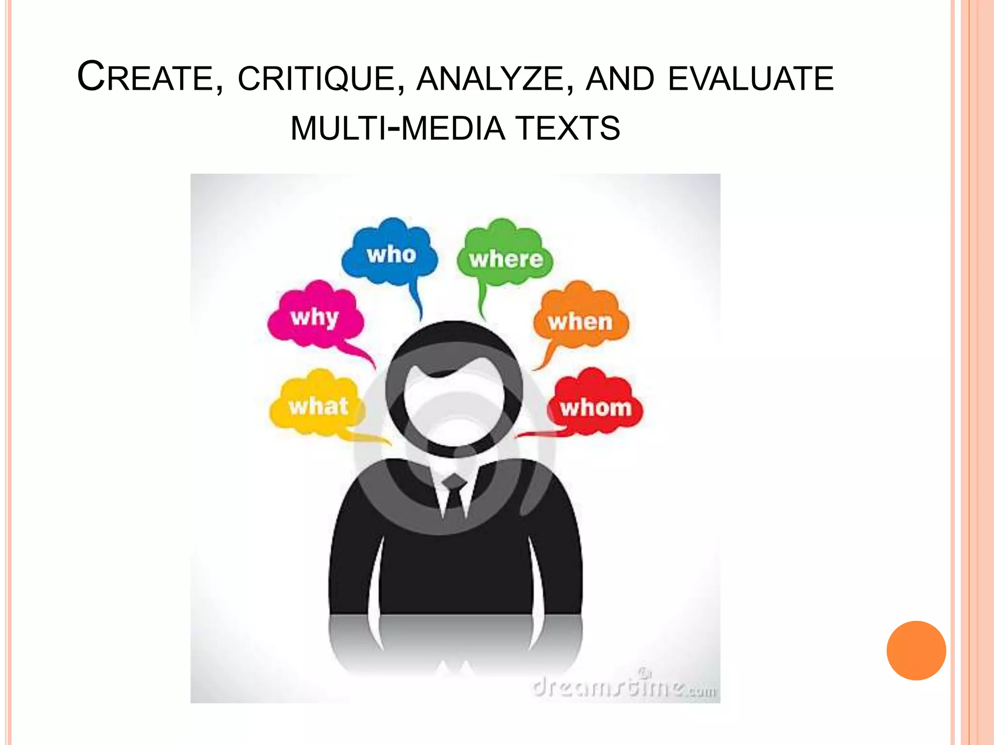CREATE, CRITIQUE, ANALYZE, AND EVALUATE
MULTI-MEDIA TEXTS