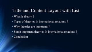 Importance of theories in IR for undersatandind international relations ...