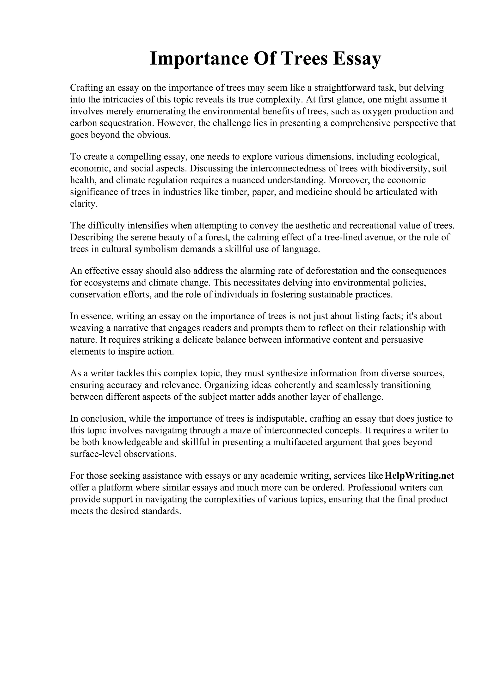 Importance Of Trees Essay PDF