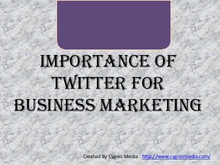 Importance of
Twitter For
Business Marketing
Created By Cygnis Media : http://www.cygnismedia.com/

 