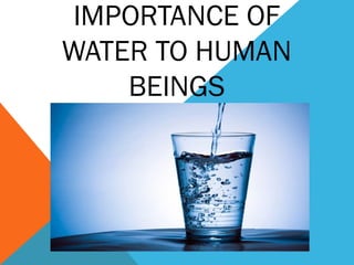 IMPORTANCE OF
WATER TO HUMAN
BEINGS
 