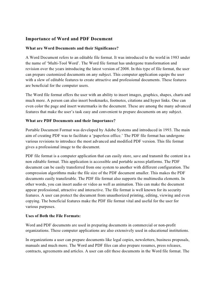 Importance of Word and PDF Document 