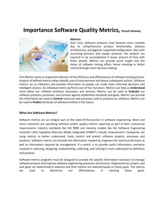Importance of software quality metrics | PDF