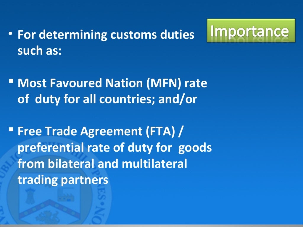 Importance tariff classification