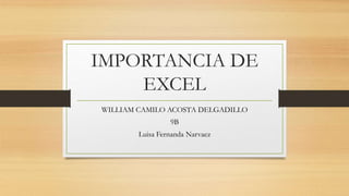 IMPORTANCIA DE
EXCEL
WILLIAM CAMILO ACOSTA DELGADILLO
9B
Luisa Fernanda Narvaez
 