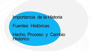 Importancia de la Historia
Fuentes Históricas
Hecho, Proceso y Cambio
Histórico
 