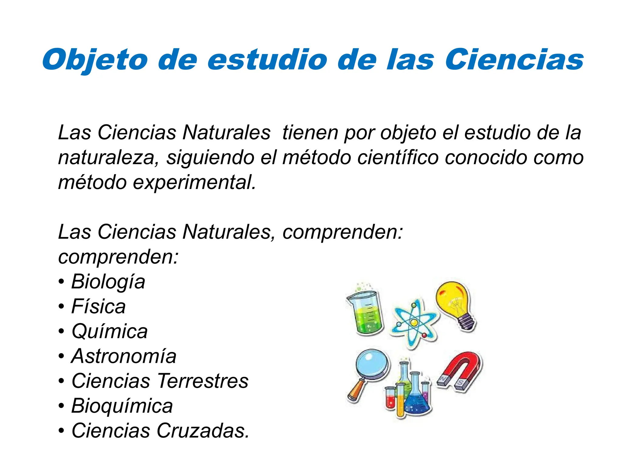 diagrama con iconos de química, física y biología representando disciplinas de las ciencias naturales