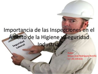 Importancia de las Inspecciones en el
Ámbito de la Higiene y Seguridad
Industrial
Autor:
Simón José Rodríguez Bonilla
C.I: 24.159.610
 