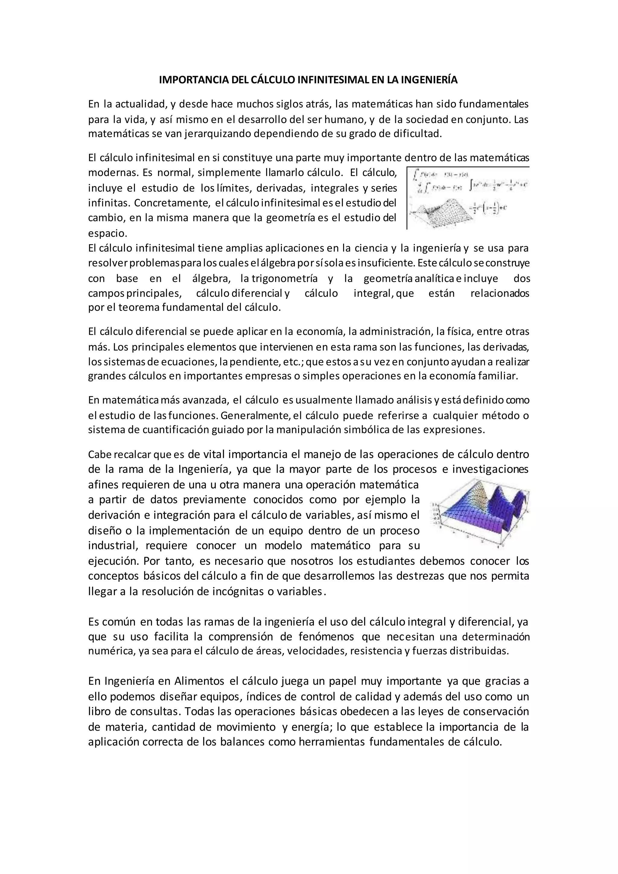 Infintessimals Importancia del cálculo infinitesimal en la ingeniería | DOCX