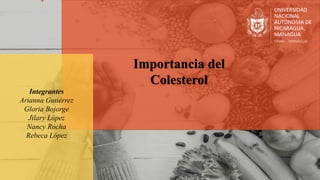 Importancia del
Colesterol
Integrantes
Arianna Gutiérrez
Gloria Bojorge
Jilary López
Nancy Rocha
Rebeca López
 