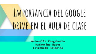 Importancia del google
drive en el aula de clase
Antonella Cangahuala
Katherine Matos
Elizabeth Palomino
 