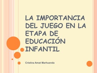 LA IMPORTANCIA
DEL JUEGO EN LA
ETAPA DE
EDUCACIÓN
INFANTIL
Cristina Amat Marhuenda
 