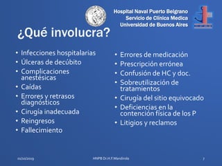 Hospital Naval Puerto Belgrano
Servicio de Clínica Medica
Universidad de Buenos Aires
¿Qué involucra?
• Infecciones hospit...