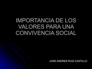 IMPORTANCIA DE LOS VALORES PARA UNA CONVIVENCIA SOCIAL JOSE ANDRES RUIZ CASTILLO 