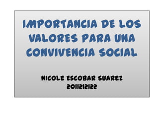IMPORTANCIA DE LOS VALORES PARA UNA CONVIVENCIA SOCIALNicole Escobar Suarez2011212122 