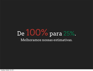 De 100% para 25%.
                             Melhoramos nossas estimativas.




Tuesday, October 18, 2011
 