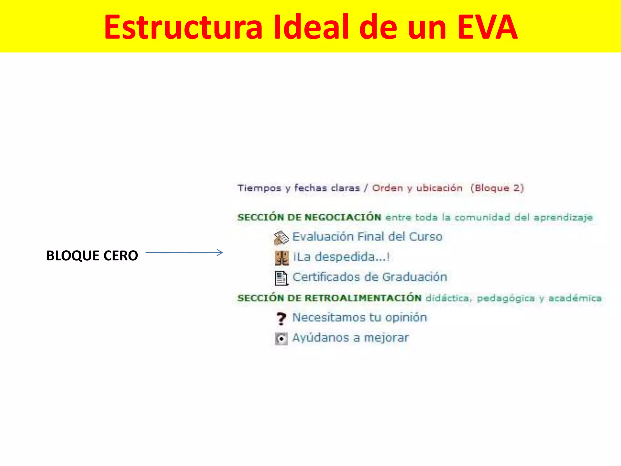 Estructura Ideal de un EVA
BLOQUE CERO
