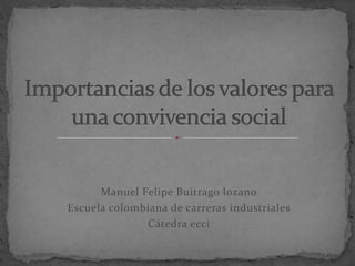 Manuel Felipe Buitrago lozano
Escuela colombiana de carreras industriales
              Cátedra ecci
 