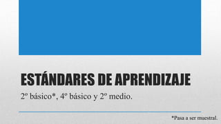 ESTÁNDARES DE APRENDIZAJE
2º básico*, 4º básico y 2º medio.
*Pasa a ser muestral.
 