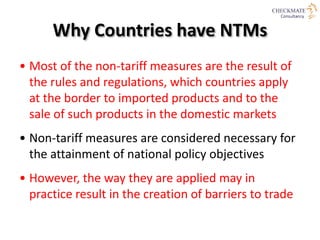 NTMs Affecting Trade in SAARC Countries
• Technical Barriers to Trade (TBT)
• Agreement on Sanitary and Phytosanitory Meas...