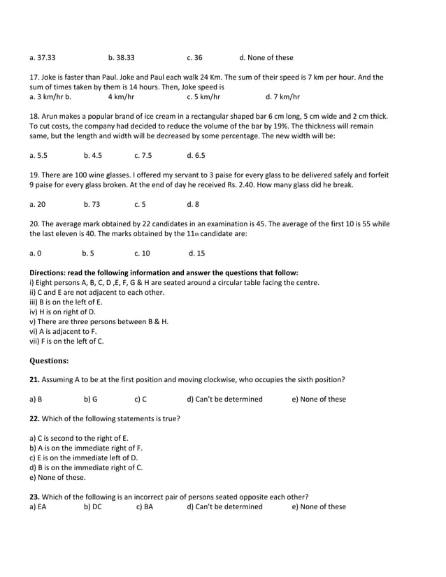 Important aptitude questions which are asked in the Infosys Placement