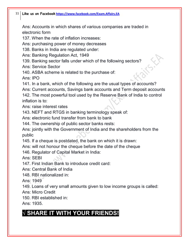 Important banking awareness questions | PDF