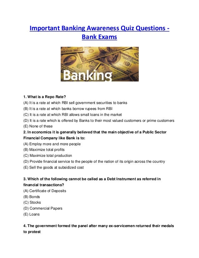 Important banking awareness quiz questions