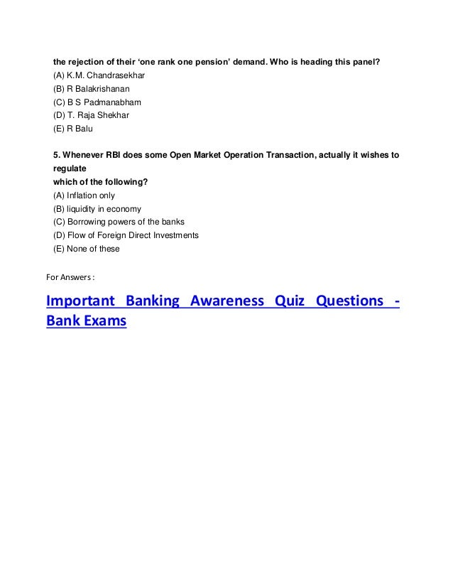 Important banking awareness quiz questions