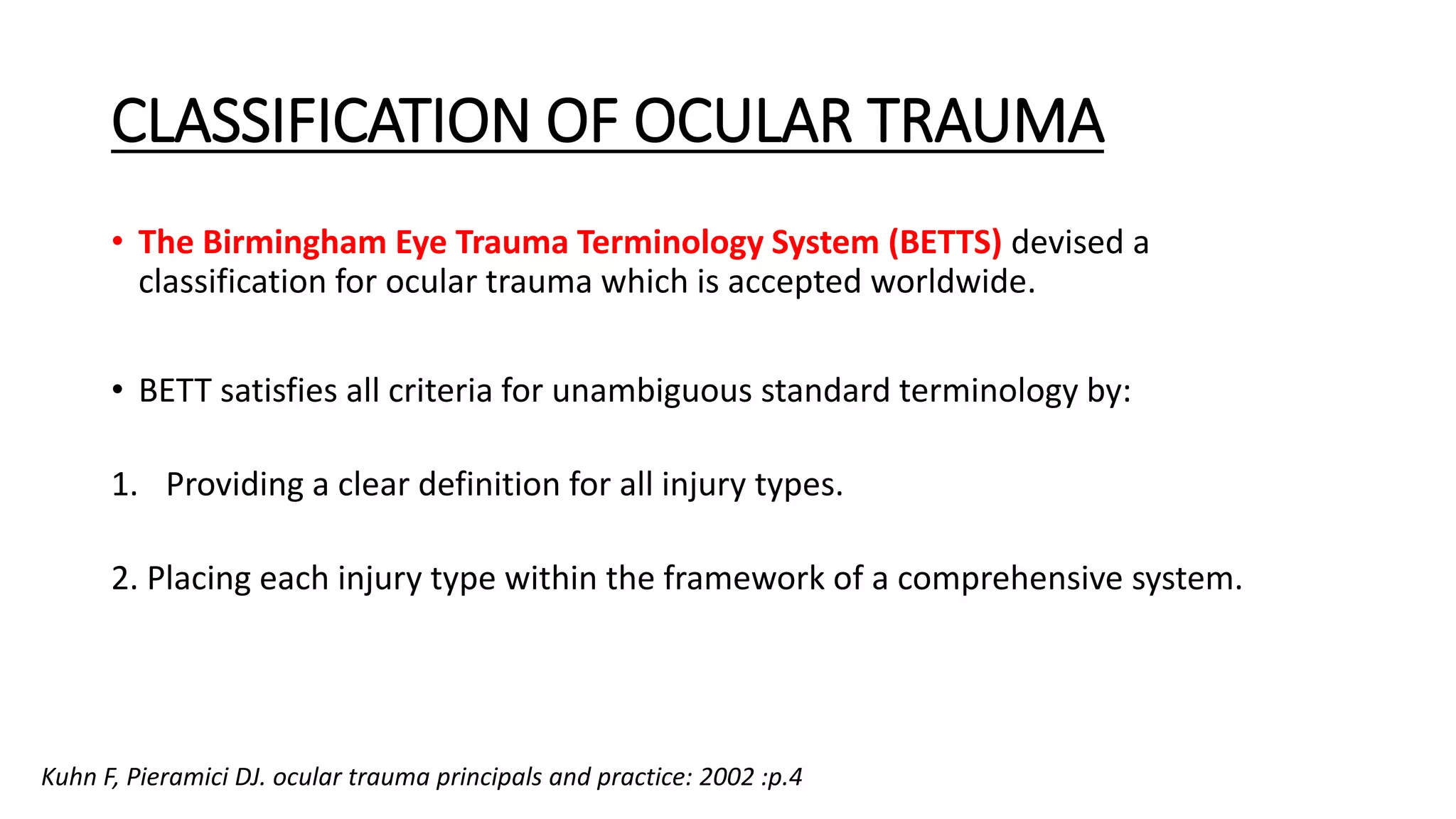 Betts Classification Important considerations in trauma | PPT