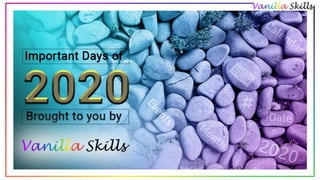 Vanilla Skills presents calendar 2020 with important dates highlighted for social media planning