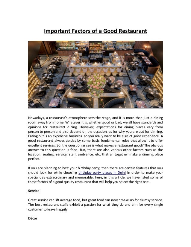Important factors of a good restaurant