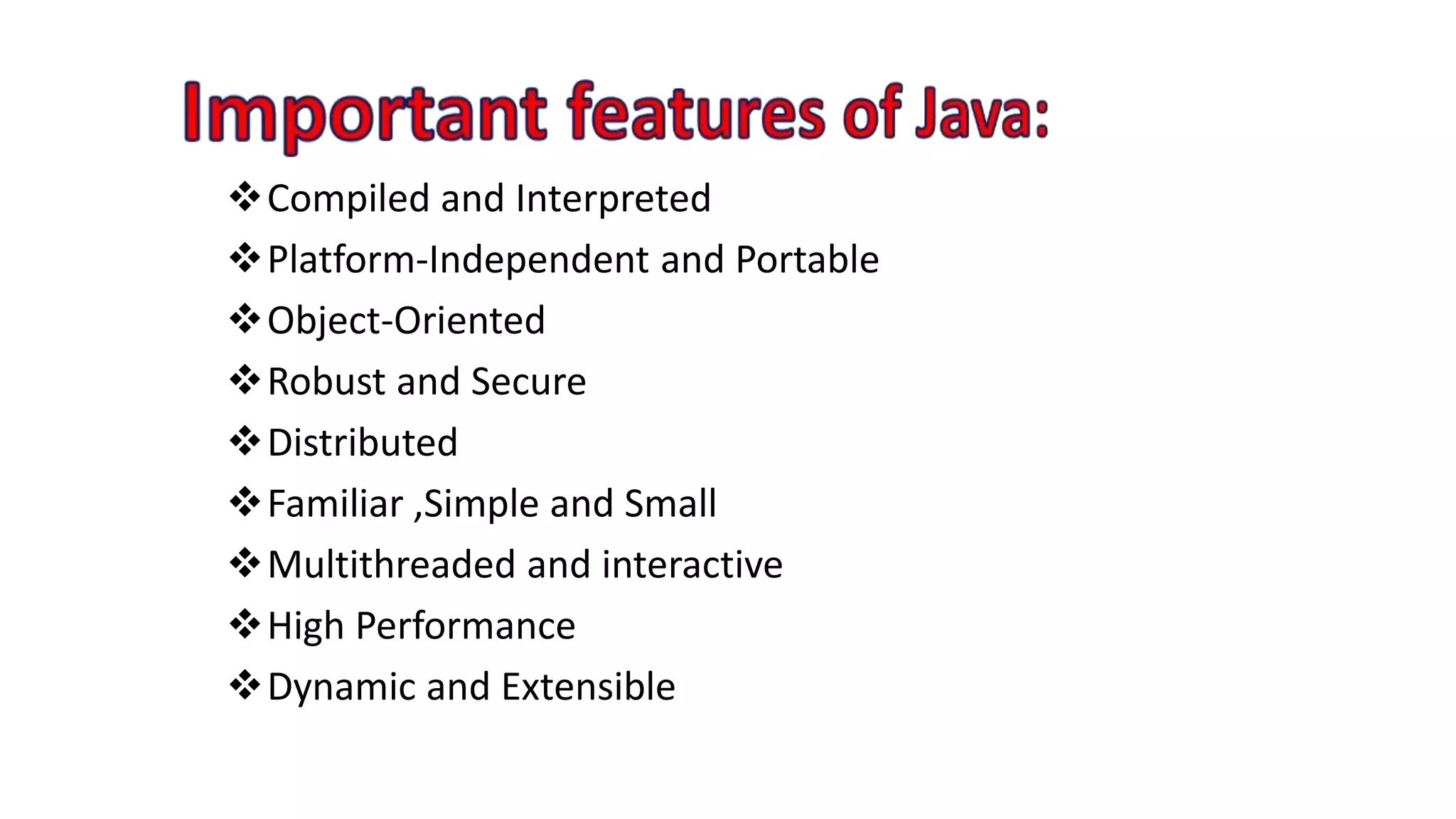 Important features of java ppt