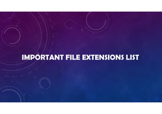 IMPORTANT FILE EXTENSIONS LIST
 
