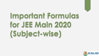 Important formulas for JEE Main 2020 - Subject-wise List | PDF