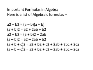 Formulas Related Algebraic Comprehensive Algebraic and Angle Formulas for Mathematics | PPTX