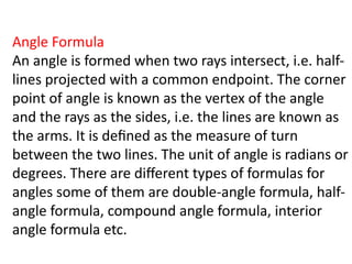 Comprehensive Algebraic and Angle Formulas for Mathematics | PPTX