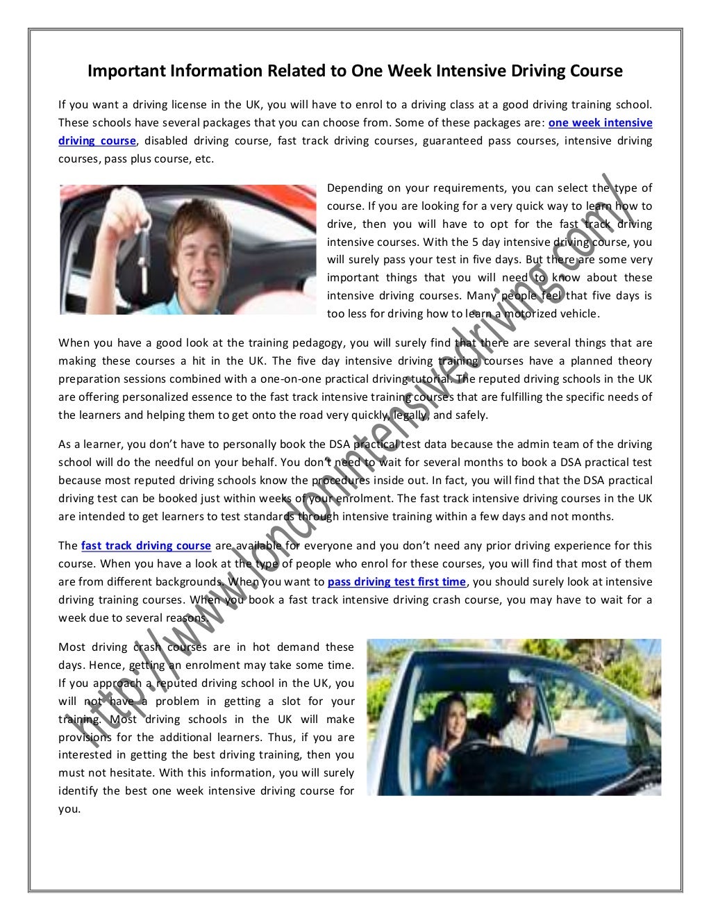 Important Information Related To One Week Intensive Driving Course