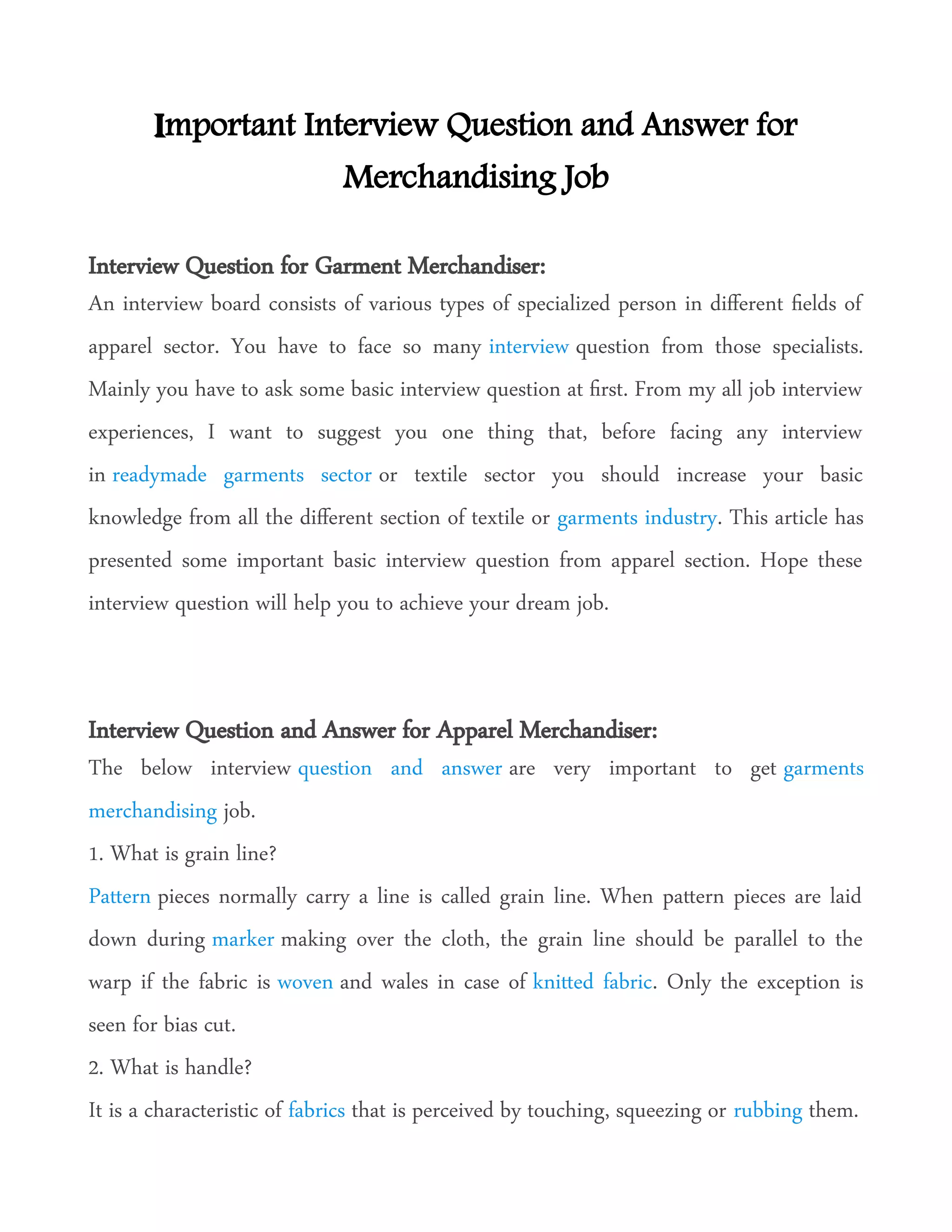 Important interview question and answer for merchandising job PDF