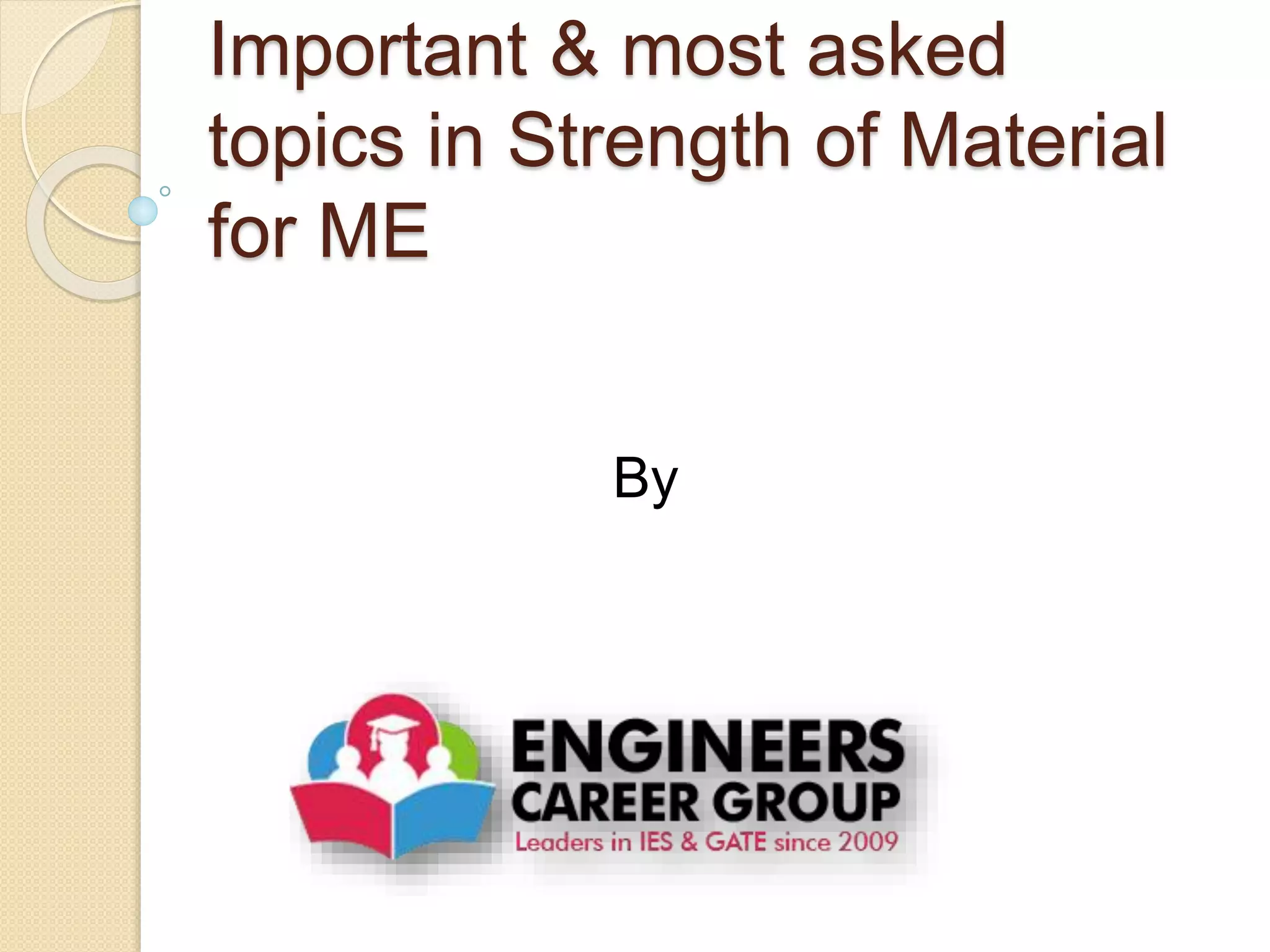 Important & most asked
topics in Strength of Material
for ME
By