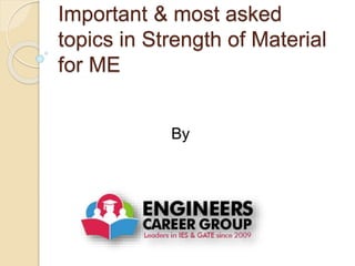 Important & most asked
topics in Strength of Material
for ME
By
 