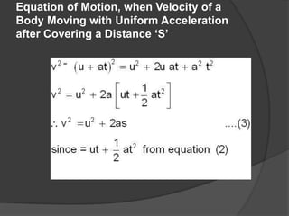 Equation of Motion, when Velocity of a
Body Moving with Uniform Acceleration
after Covering a Distance ‘S’

 